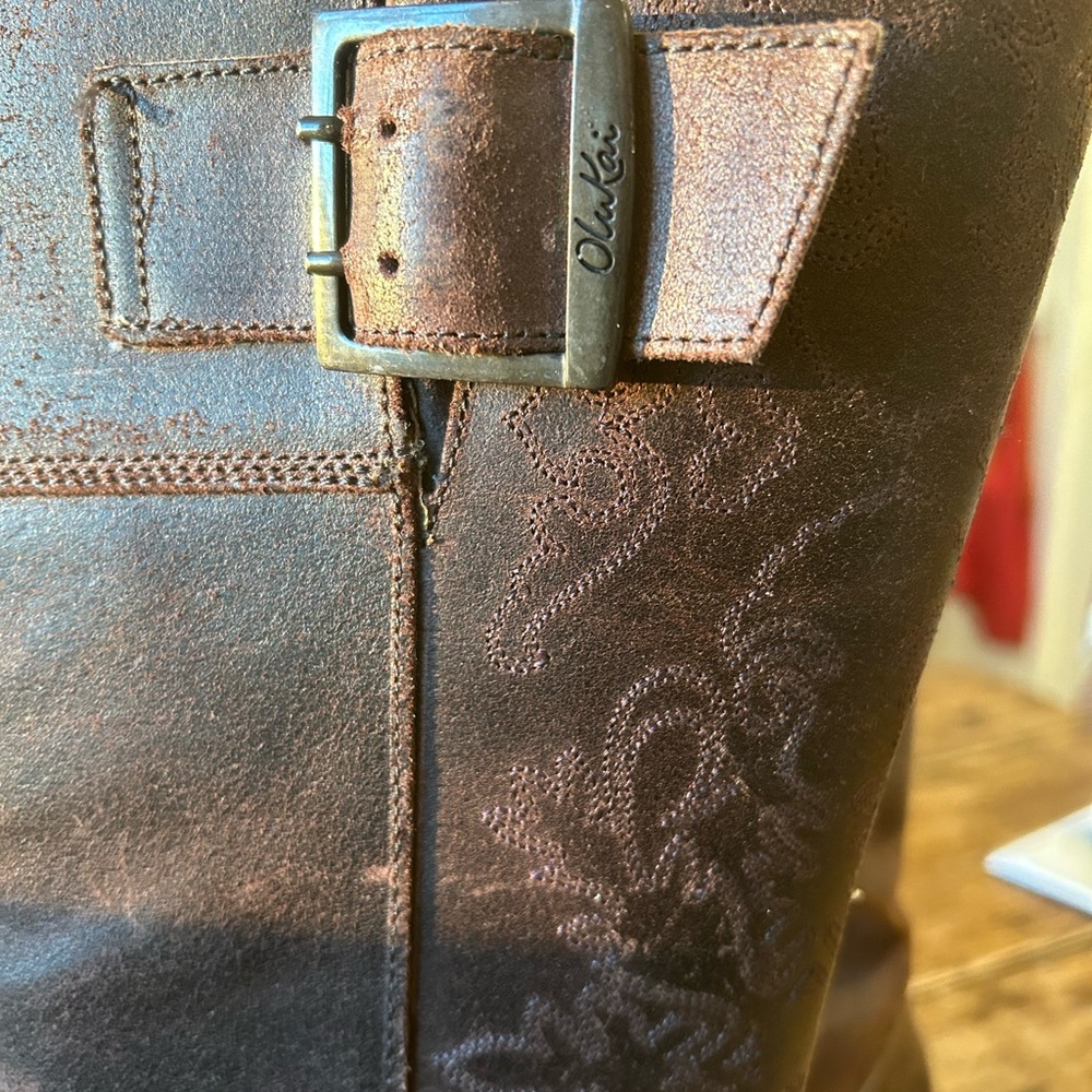Olukai Emalani Distressed, Embroidered Leather Boots Color: French Roast - Picture 8 of 13